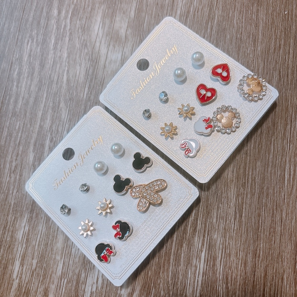 Kids Mickey Mouse Earrings Set - Red, Black, Silver